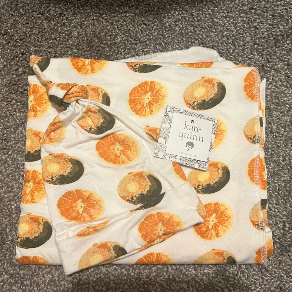 Kate Quinn Citrus Patterned Blanket and Hat Set